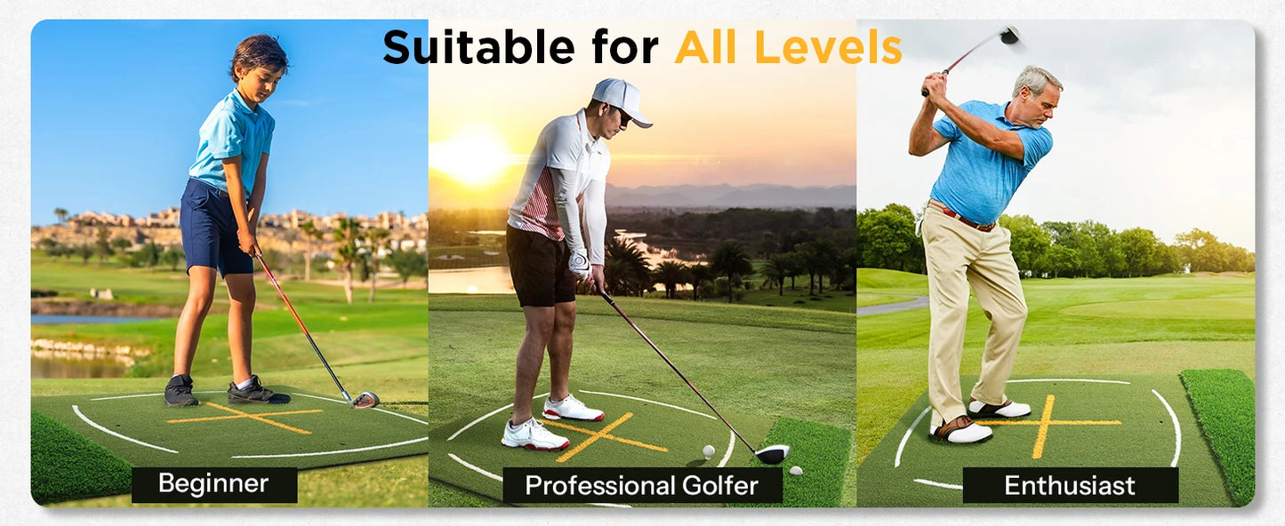 Golf practice mat 5x4ft, double-sided turf with swing guide lines