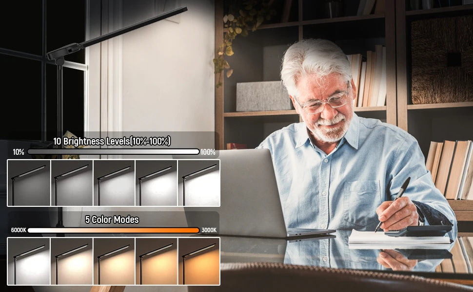 Double-headed LED table lamp, 5 color temperatures, 5 brightness levels