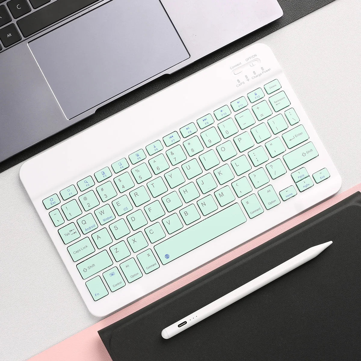 Langaton Bluetooth-Näppäimistö Ladattavalla Akulla - Pelaaminen & Työ iOS/Android/Windows - Sininen