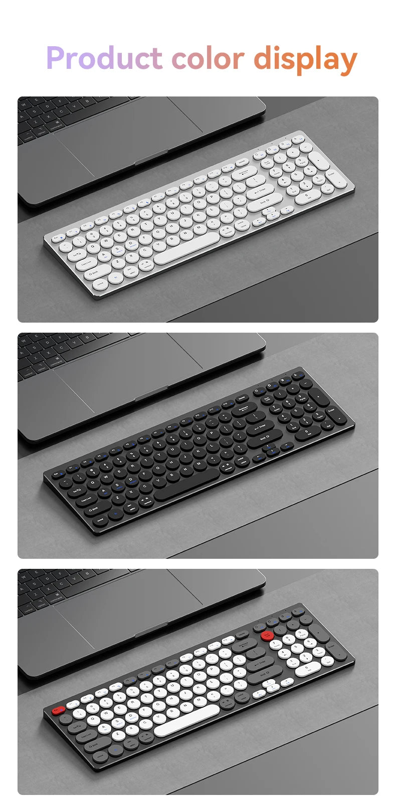 Hiljainen alumiininäppäimistö, kolme yhteystilaa, ergonominen, ohut