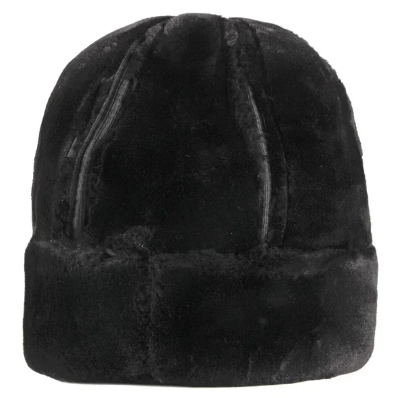 Men's leather and fur hat with fleece lining