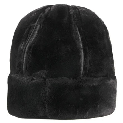 Men's leather and fur hat with fleece lining
