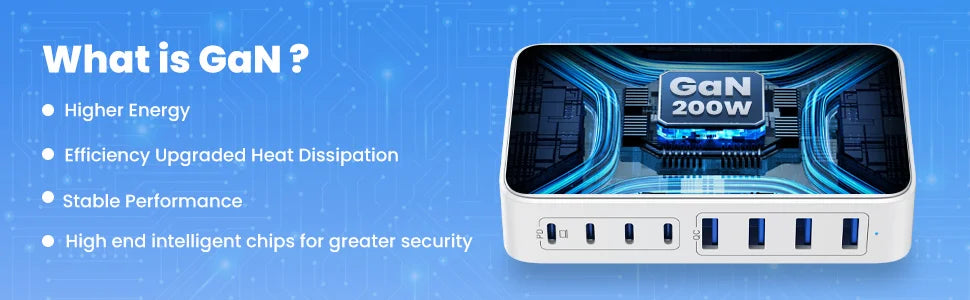 200W Pikalatausasema – 8-porttinen USB-C-keskitin 65W PD-laturilla