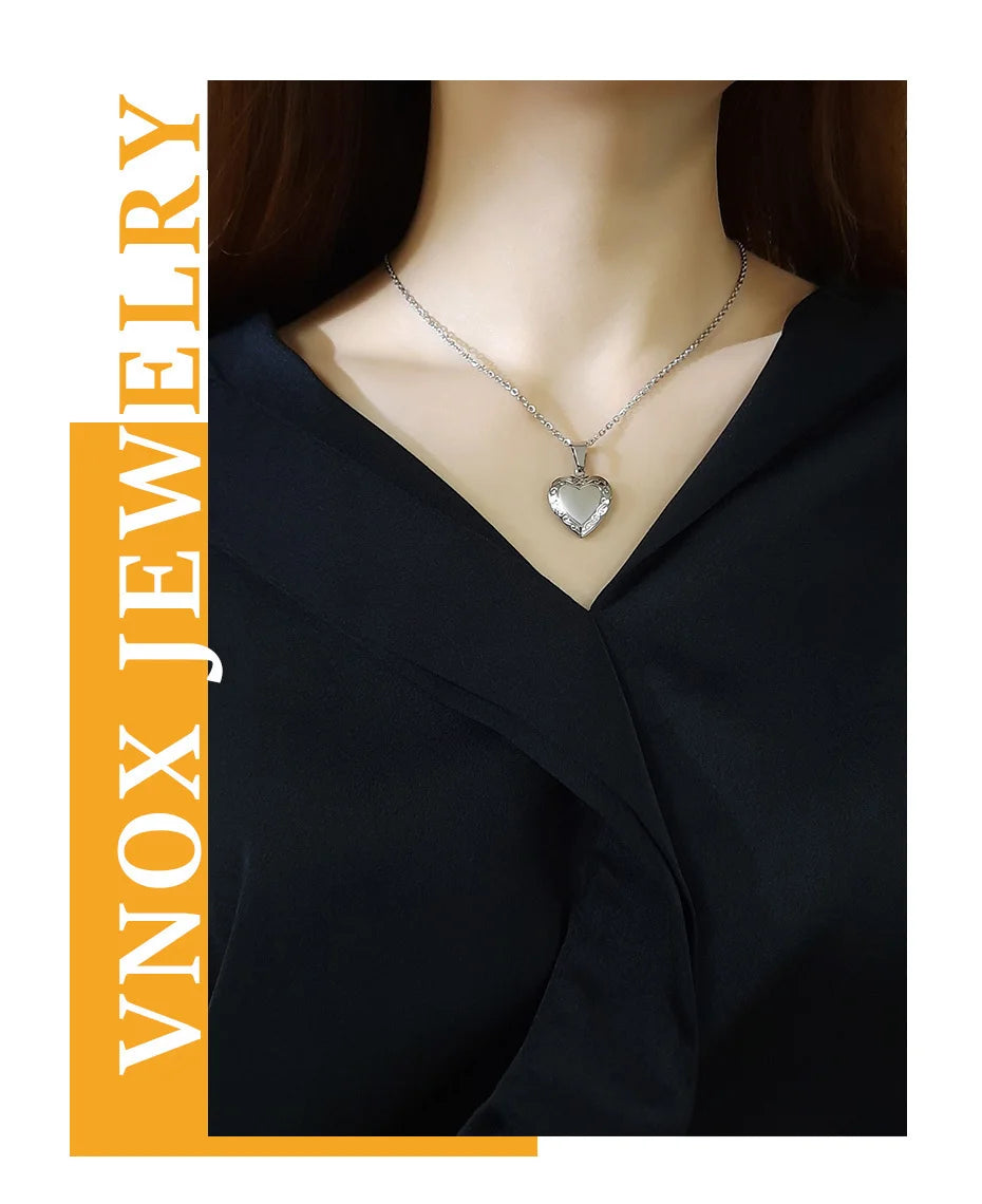 VNOX Heart Locket Necklace with Picture and Name for Women