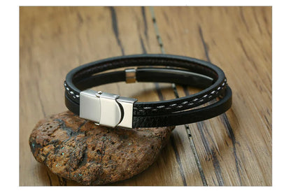 VNOX Genuine Leather Double Bracelet for Men