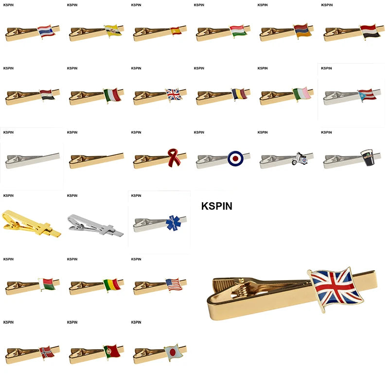 Men's national flag patterned tie bar, multiple countries
