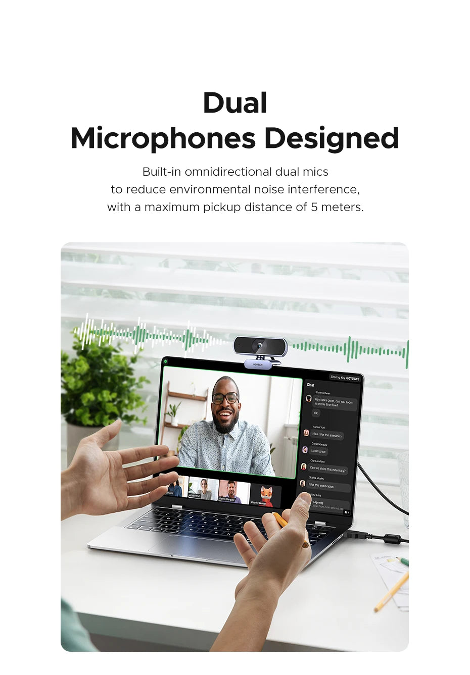 UGREEN 2K Webkamera Mikrofonilla - Full HD USB Kamera Streamaukseen