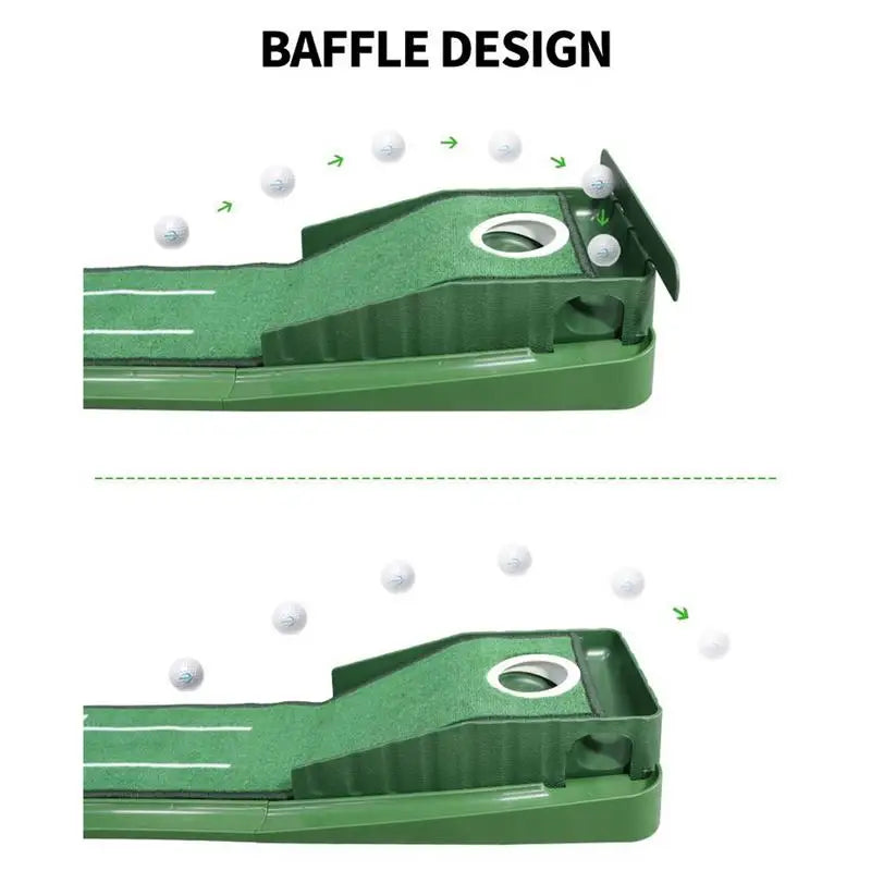 Golf putting practice mat, with guide lines and automatic ball return