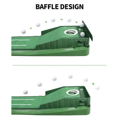 Golf putting practice mat, with guide lines and automatic ball return