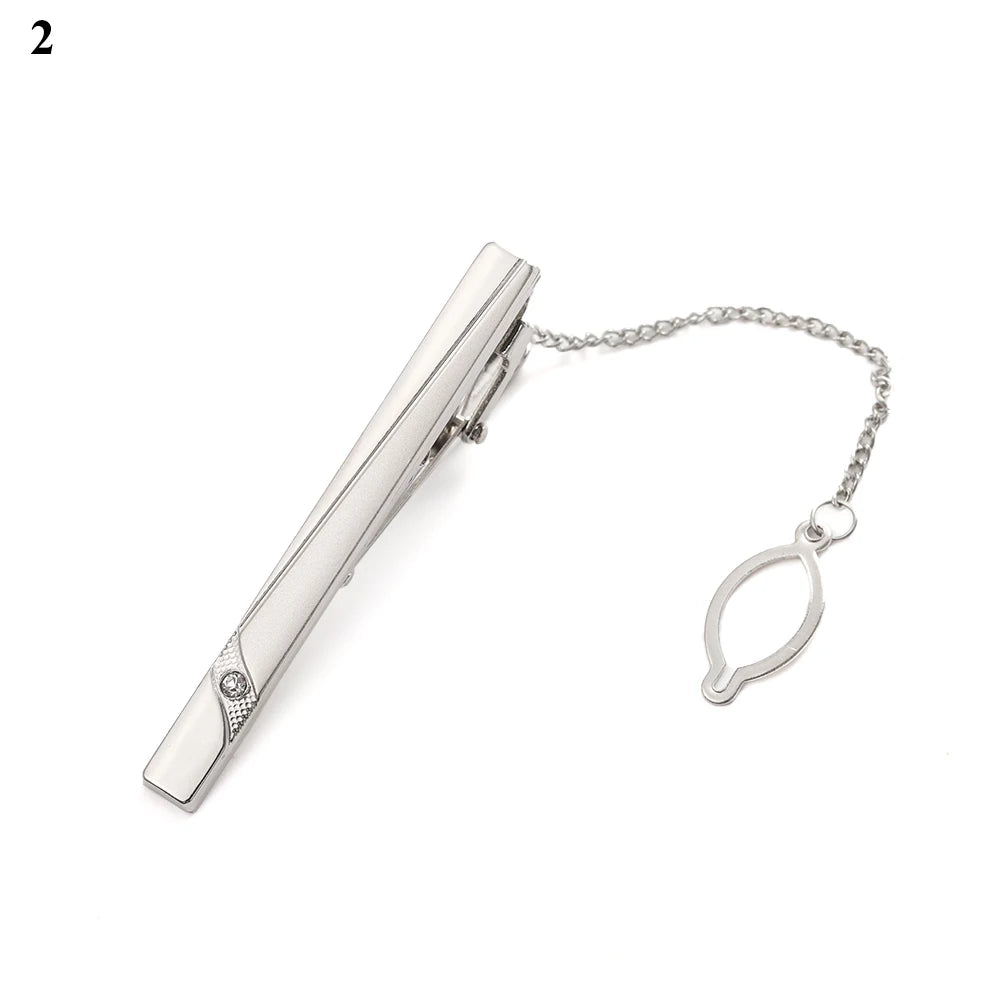 Men's silver-tone tie clip, decorated with beautiful crystal, available in different variations