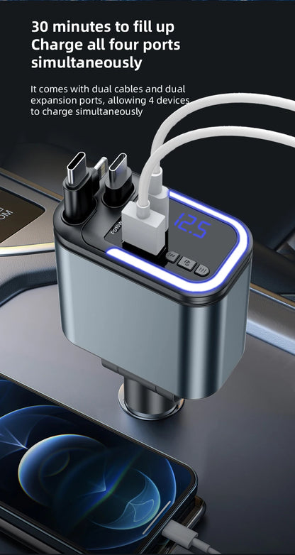 5-in-1 180W Autolaturi – Bluetooth 5.0 FM-lähetin, Pikalataus ja LED-valaistus