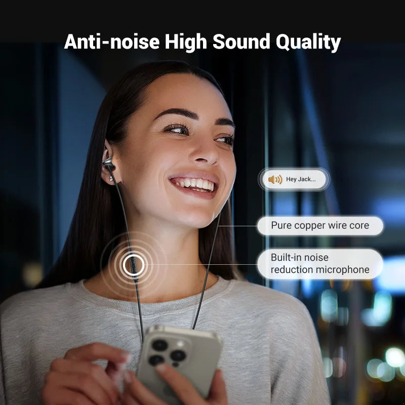 UGREEN USB-C Headphones with Microphone - HiFi Stereo In-Ear Headphones with 3.5mm Jack