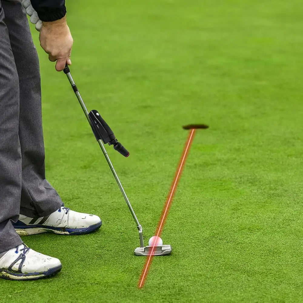 Adjustable golf putter laser aiming aid for putting line correction