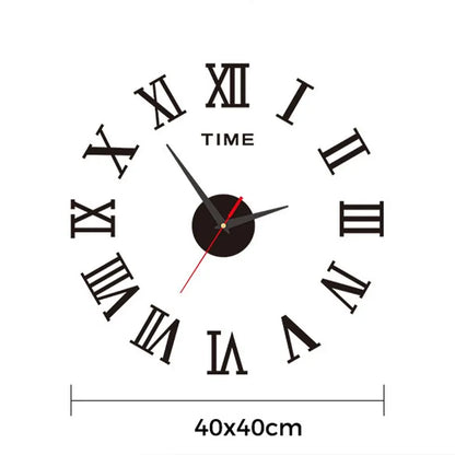 3D Acrylic Wall Clock with Roman Numerals - Mirror Surface DIY Self-Adhesive Clock