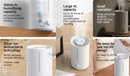 Xiaomi Mijia Ilmankostutin 2 - 4L Säiliö, 30h Käyttöaika, Hopea-ioniantibakteerinen, Suuriin Huoneisiin