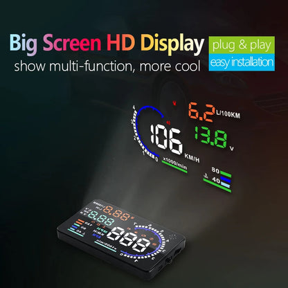 A8 5.5" OBD2 HUD Tulosnäyttö – LED-tuulilasiprojektori Nopeus, RPM ja Lämpötila