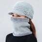 Women's winter hat and scarf set, fur-lined floral knitted hat