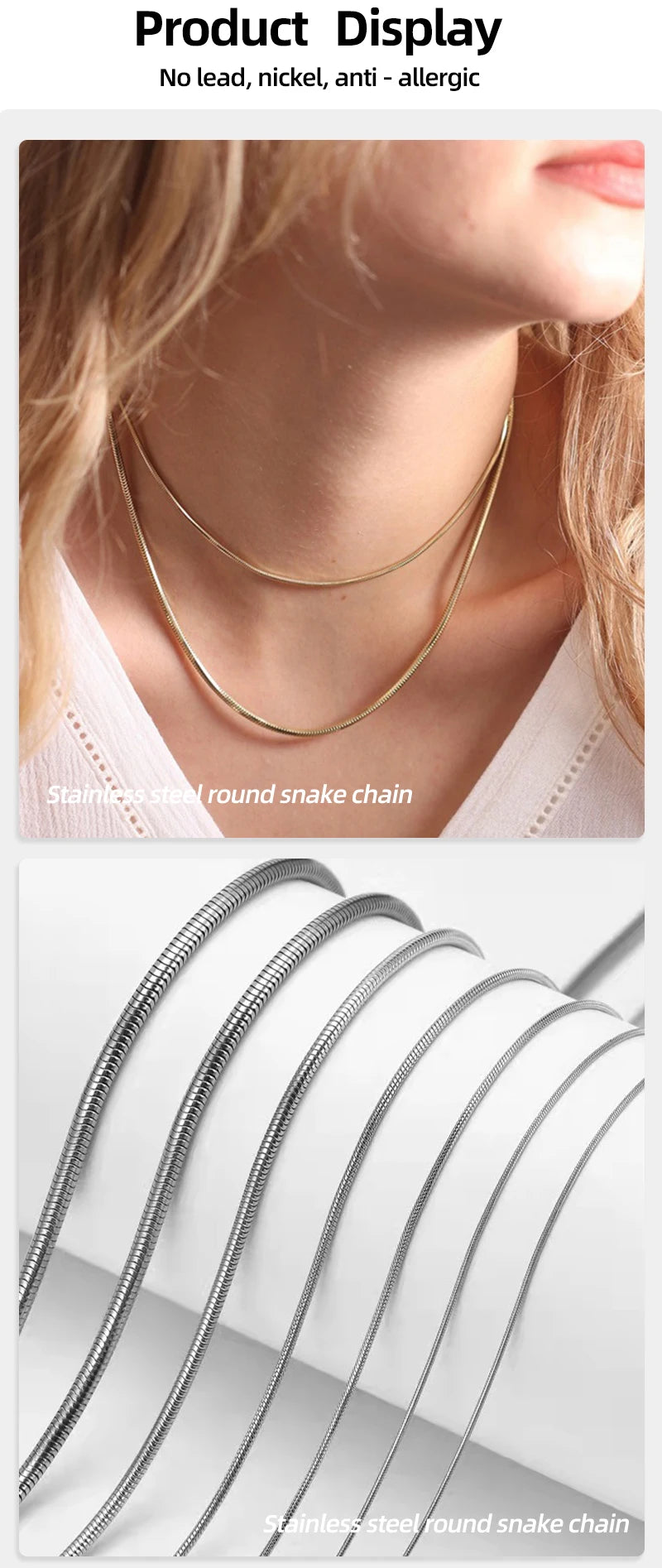 HIYEE Snake Chain Necklace, Classic Unisex Design