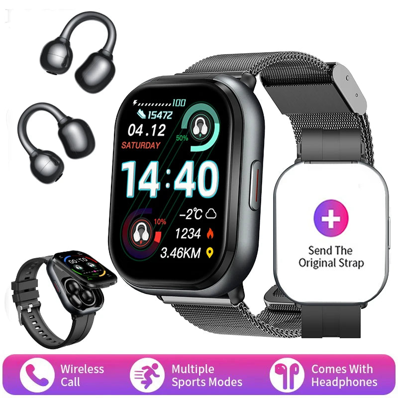 2-in-1 Smartwatch with wireless headphones, calls, health modes, sports modes, New 2025