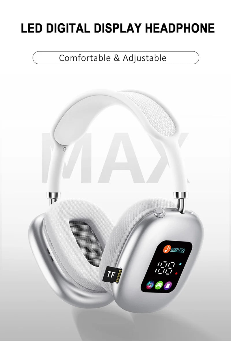 Premium wireless headphones with RGB display, memory card reader