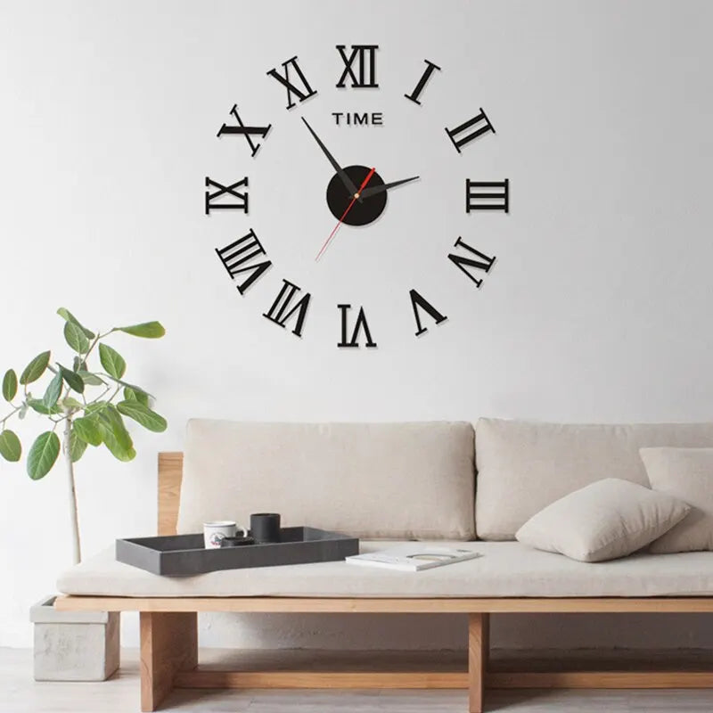 3D Acrylic Wall Clock with Roman Numerals - Mirror Surface DIY Self-Adhesive Clock