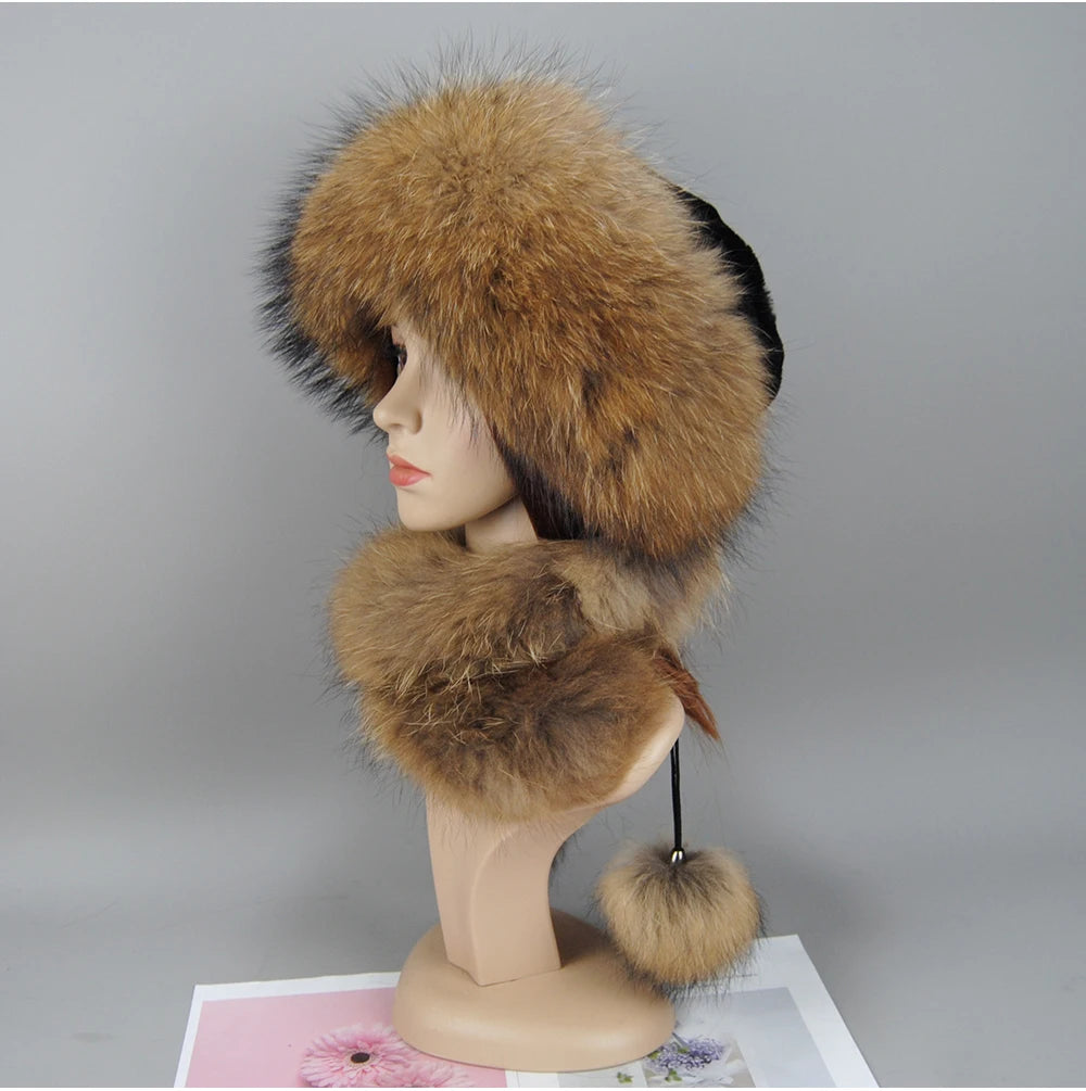 Women's genuine fox fur hat, different shades