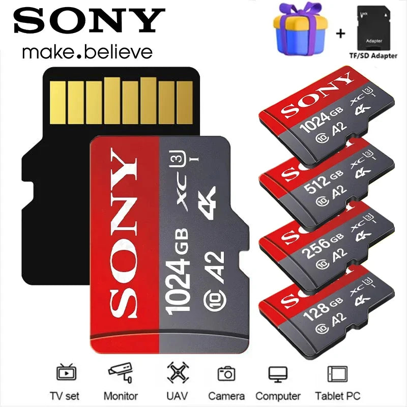 Sony Micro SD-muistikortti 64GB-1TB – Class 10 TF-kortti Puhelimeen, Kameraan ja Droneen