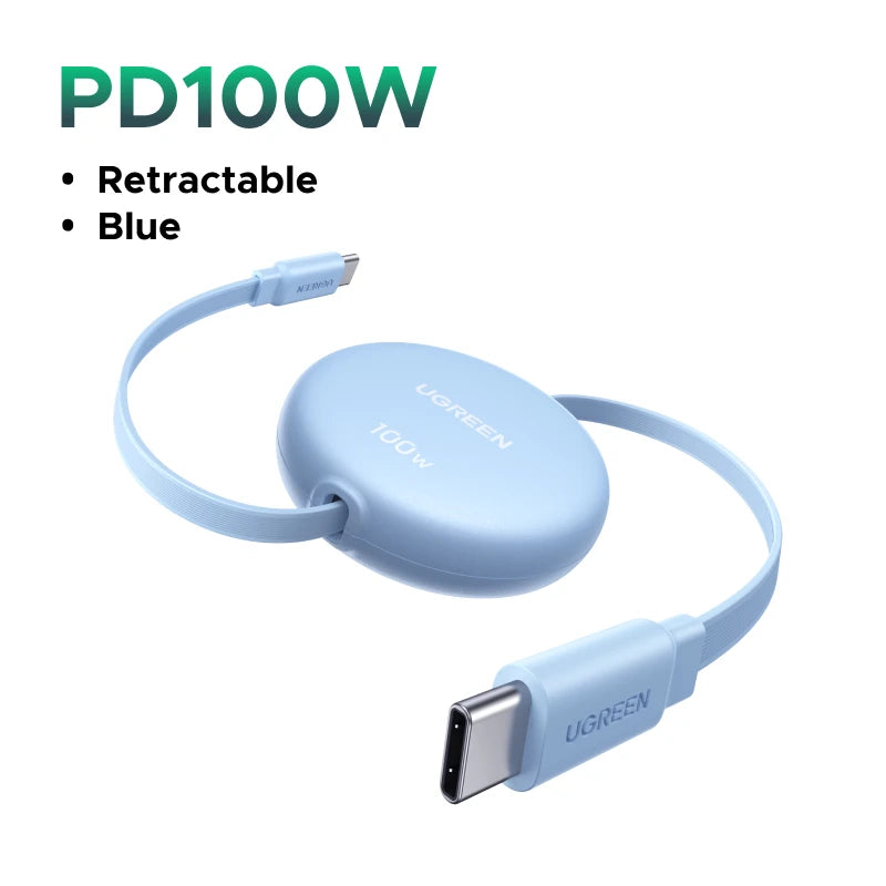 UGREEN Sisäänvedettävä USB-C Kaapeli 100W PD - MacBook, iPad, iPhone Pikalataus