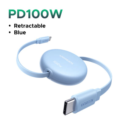 UGREEN Sisäänvedettävä USB-C Kaapeli 100W PD - MacBook, iPad, iPhone Pikalataus