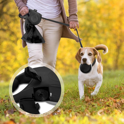Multi-purpose dog leash, water bottle, bowl and poop bag dispenser