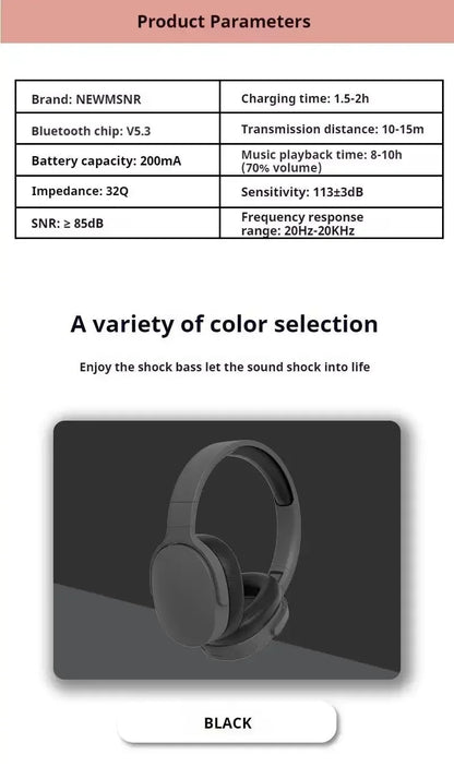 Langattomat Bluetooth-kuulokkeet Over-Ear – HiFi Stereo, HD-mikrofoni, TF/AUX – Pinkki