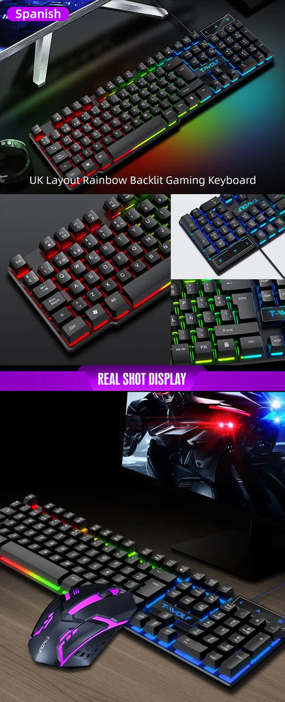 Keyboard and mouse set for gaming, backlit, wired