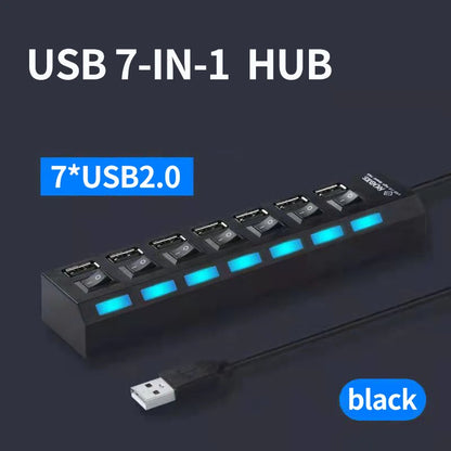 Elough USB 2.0 Hub 4/7 Porttia - Nopea Moniliitäntäinen Jakaja Kytkimellä