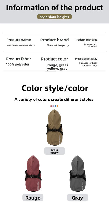 Reflective dog raincoat, for small dogs