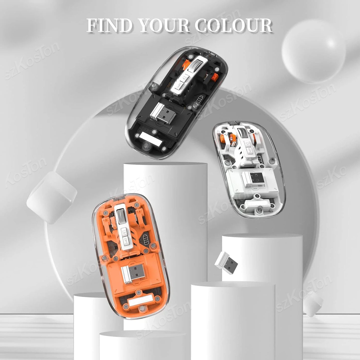 Langaton bluetooth läpinäkyvä pelihiiri, ladattava akku