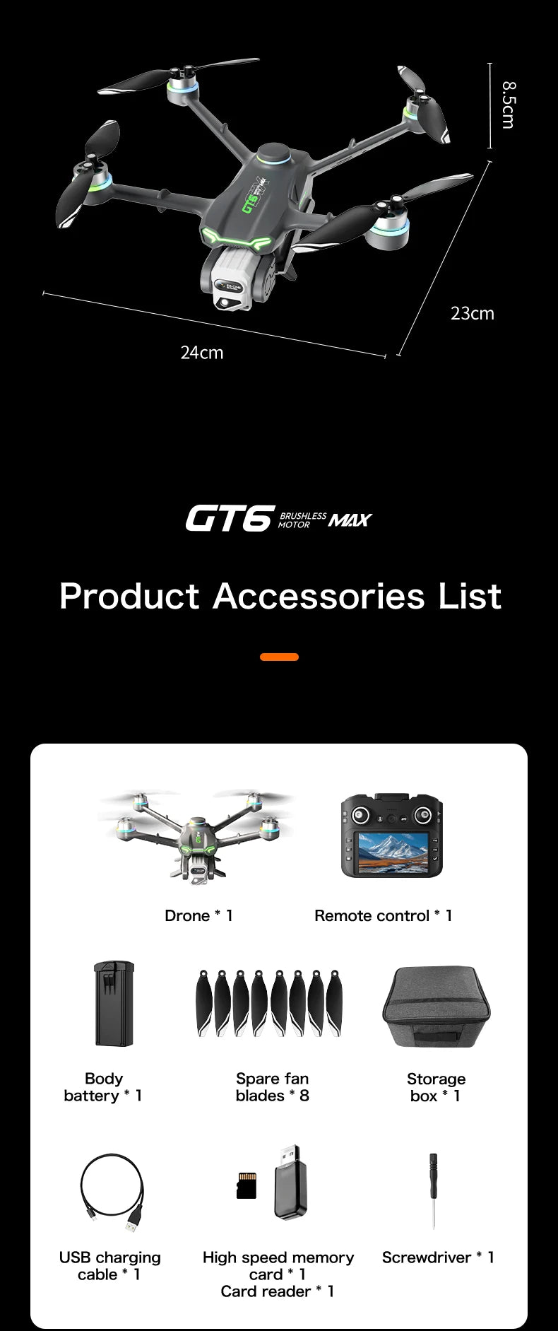 GT6 Max Drone 2025 – 8K Kamera, 5G GPS, 2KM Kantama, Harjaton Moottori – Ammattilaisdroni