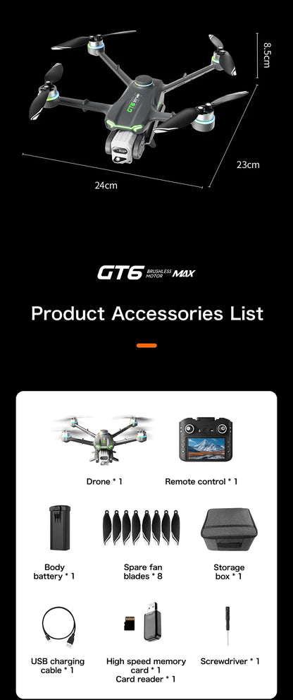 GT6 Max Drone 2025 – 8K Kamera, 5G GPS, 2KM Kantama, Harjaton Moottori – Ammattilaisdroni