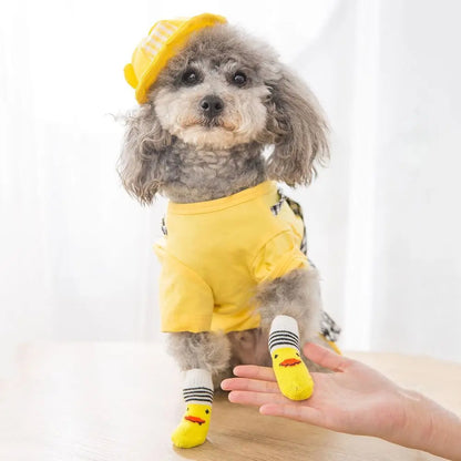 Breathable dog socks 4pcs, cotton socks with non-slip soles for dogs and cats