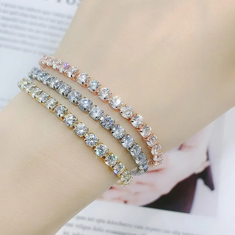 Tennis bracelet with zirconia stones, multi-colored sparkling design