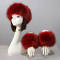 Women's fox fur coat 3-piece winter set, headband, hat and wrist warmers