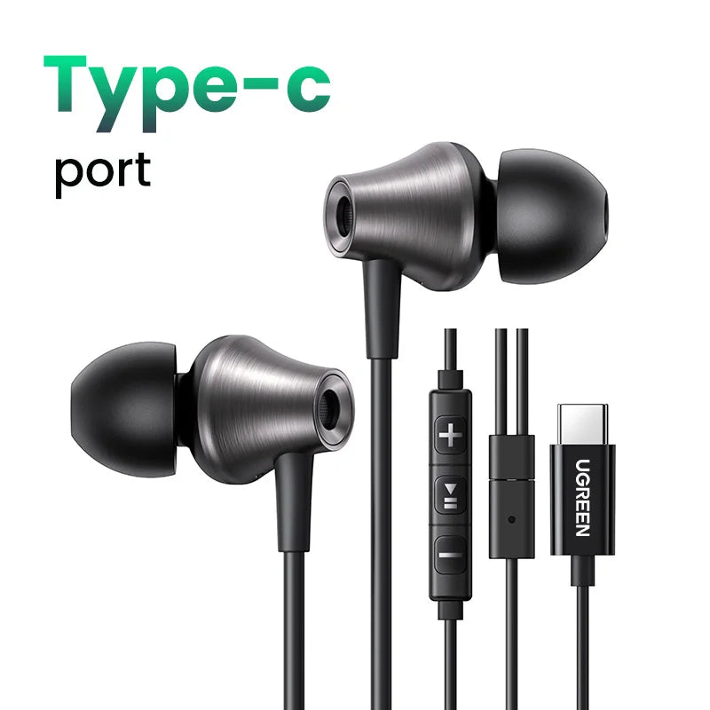 UGREEN USB-C Headphones with Microphone - HiFi Stereo In-Ear Headphones with 3.5mm Jack