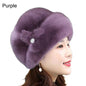 Women's rabbit fur hat with floral decoration, various colors