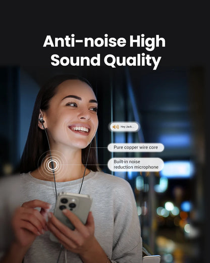 UGREEN USB-C Headphones with Microphone - HiFi Stereo In-Ear Headphones with 3.5mm Jack