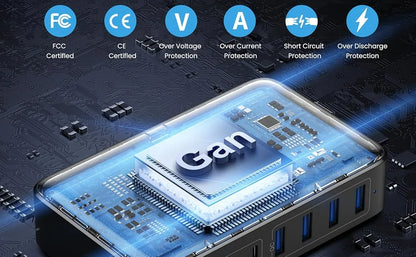200W Pikalatausasema – 8-porttinen USB-C-keskitin 65W PD-laturilla