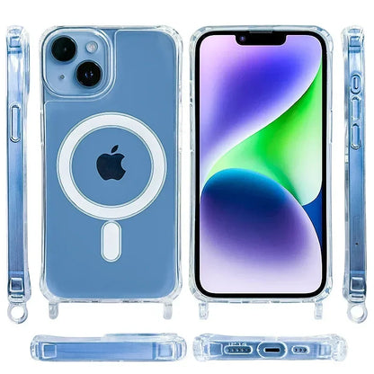 Crossbody Kaulanauha iPhone-suojakuori MagSafe - Läpinäkyvä Magneettinen Kotelo