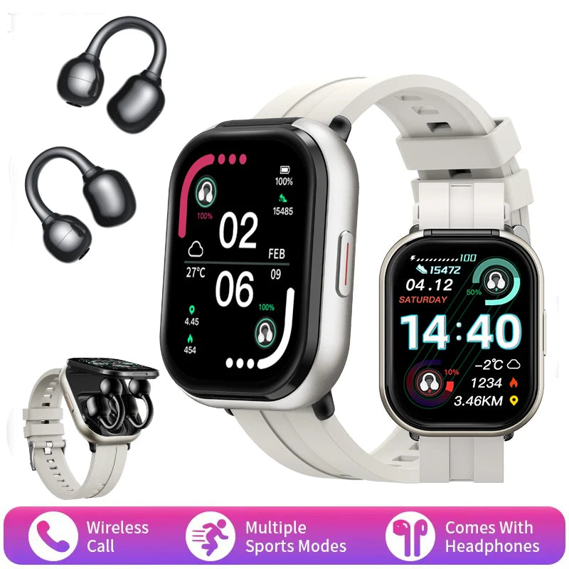 2-in-1 Smartwatch with wireless headphones, calls, health modes, sports modes, New 2025