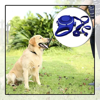 Multi-purpose dog leash, water bottle, bowl and poop bag dispenser