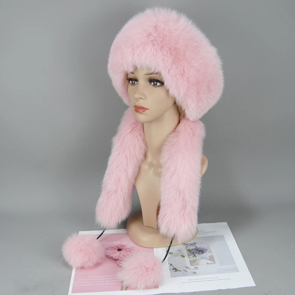 Women's genuine fox fur hat, different shades