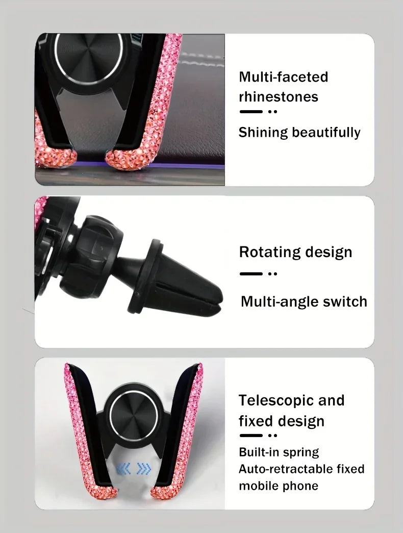 Timanttikoristeinen Auton Puhelinpidike - Ilmanvaihtoaukon Kiinnike Kristallilla