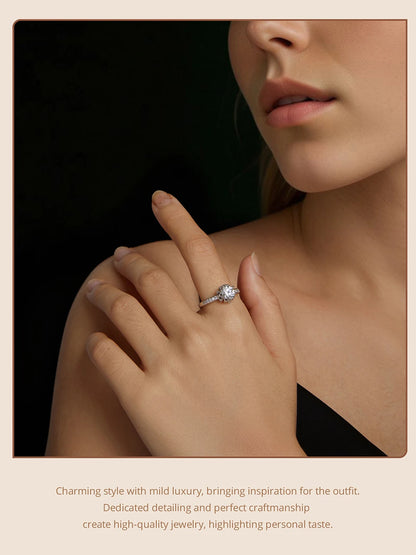 BAMOER Kukka Moissanite -sormus, 925 hopea, moissanite-kivi keskellä